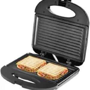 non stick sandwich maker with 2 sandwiches in it