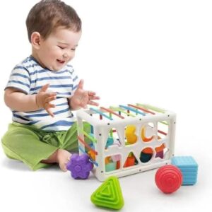 Kid happily playing with Shape Sorter Toy