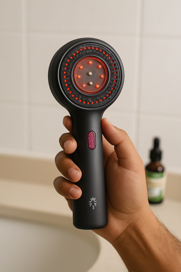 Black Scalp Massaging Brush with Oil Applicator + Free Rosemary Hair Care Essential Oil 30ml